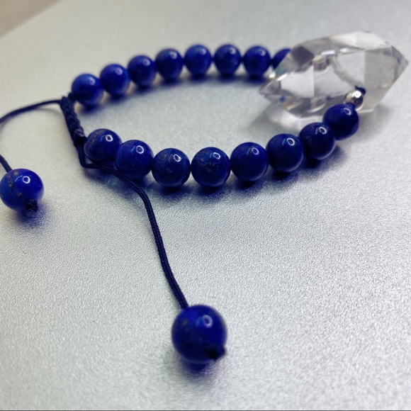 Big Natural Clear Crystal with 8 mm Real Lapis Stone. Knitted - Genuine … - Picture 10 of 11